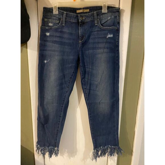 Joe's Jeans Denim - Joe's Jeans Distressed Dark Blue Frayed Hem Ankle Jeans